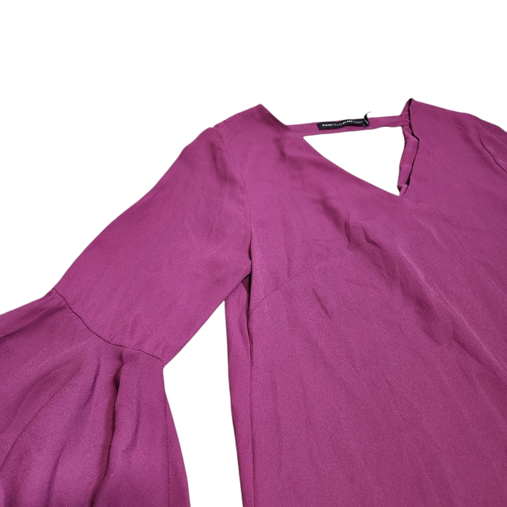 White House Black Market Dramatic Purple Bell Sleeve‎ Drape Back Blouse Top 6 M - Picture 7 of 15